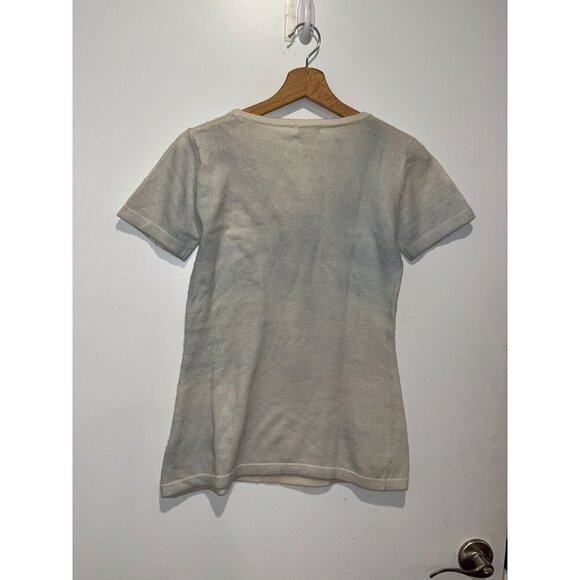 Cache Ivory Rhinestone Cashmere Blend Stretch Puppy Dog Top Women's Size S - Picture 4 of 8